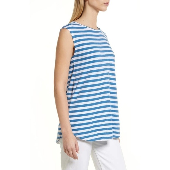 Nordstrom Caslon Top Tank Stripe Keyhole Back Cotton Shirt Blouse Tunic NWOT - Picture 3 of 10